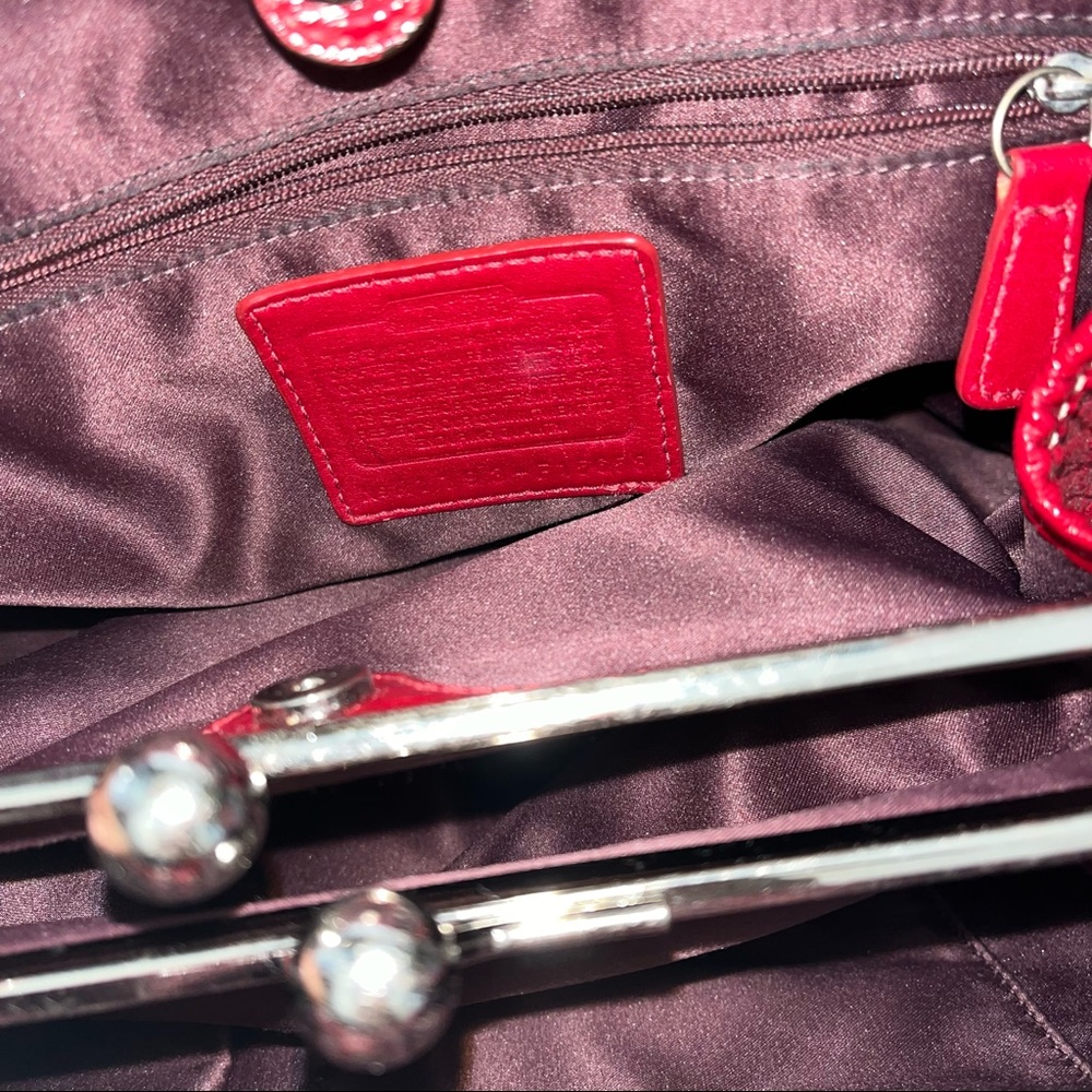 Coach Carryall Signature Stitch Frame (F15658) Berry Patent Leather Tote - Picture 10 of 14